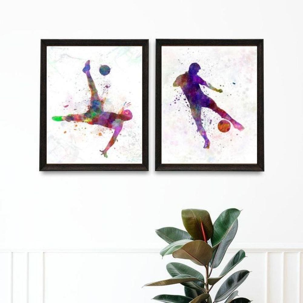 Kit 2 Quadros Futebol - Aquarela 24X18Cm