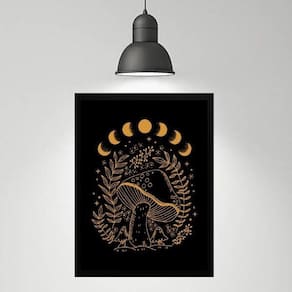 Quadro Místico Cogumelo - Fases Da Lua 45X34Cm