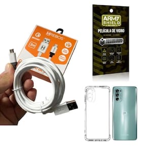 Kit capinha motorola g62 com cabo turbo e película de vidro