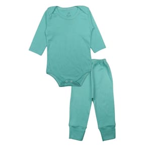 Conjunto Body Bebê Longo Algodão Verde Liso Unissex