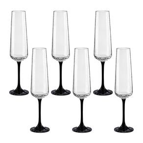 Taças de cristal bohemia 200ml haste preta 6 unidades
