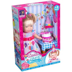 Boneca sonho azul feliz aniversário rosa - cotiplás 2553