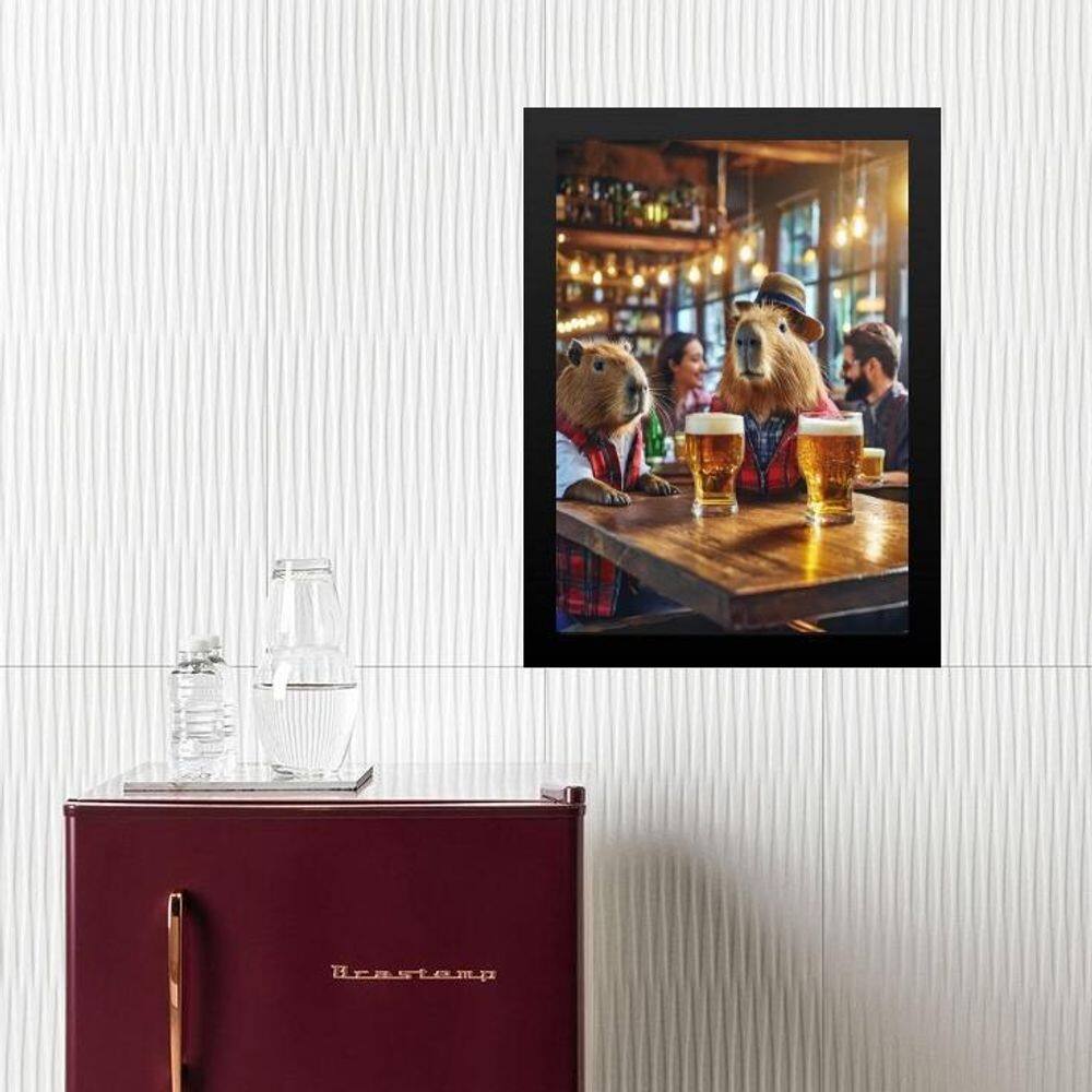 Quadro Capivaras Tomando Cerveja 24X18Cm - Com Vidro