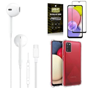 Capa samsung a03s + fone de ouvido tipo c + pelicula 3d