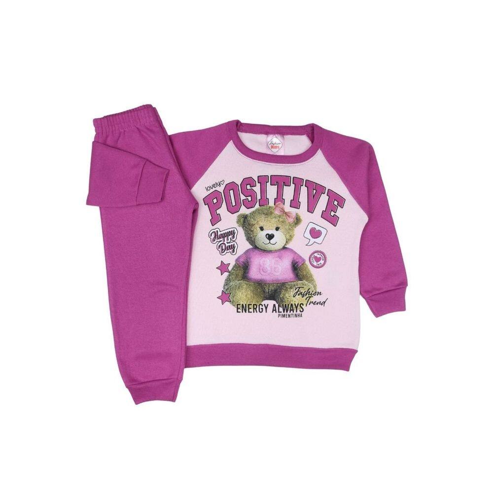 Conjunto Moletom Rosa Ursinha Fashion Estilosa Inverno Frio