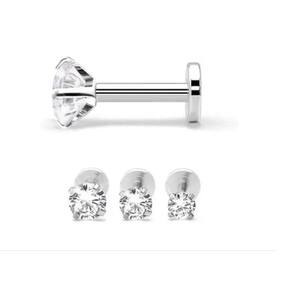 Piercing tragus labret prateado zirconia 3mm haste 8mm