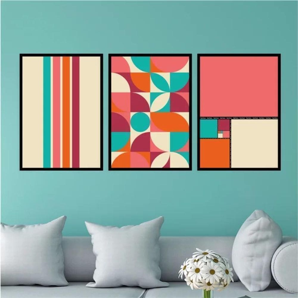 Kit 3 Quadros Bauhaus Dopamina 24X18Cm - Com Vidro Preta