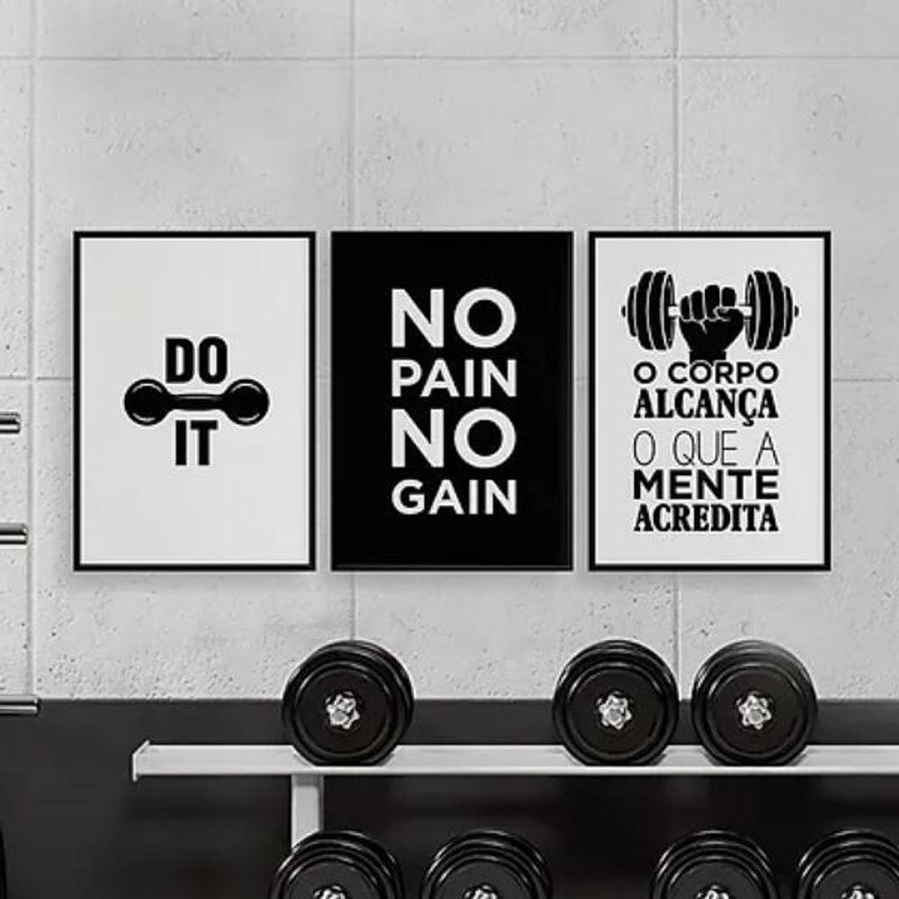 Kit 3 Quadros Academia Do It 45X34Cm - Com Vidro