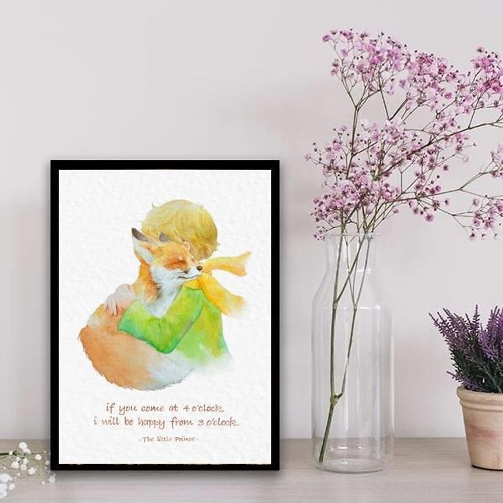 Quadro Pequeno Príncipe Com Raposa Aquarela 45X34Cm - Vidro