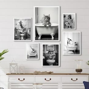 Composição 6 Quadros Divertidos Banheiro- Animais - Vidro