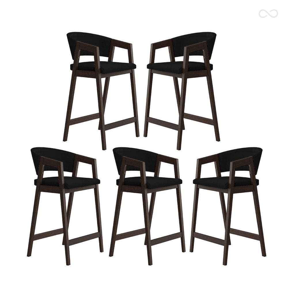 Kit 5 Banquetas Alta com Encosto Ravena Madeira Maciça Maciça Capuccino Suede Preto CCS