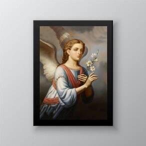 Quadro decorativo arcanjo gabriel 33x24cm - madeira preta