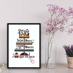Quadro Decorativo Doces Que Faço 24X18Cm - Com Vidro Preta