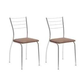 Cadeira Sala de Jantar 1700 Kit Aço 2 Uni Cromado/Suede Conhaque - Carraro