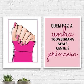 Kit 2 Quadros Quem Faz A Unha Toda Semana 45X34 Vidro Branca