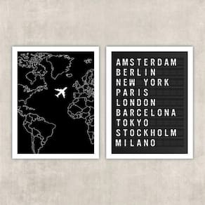 Kit 2 Quadros Viagem Placa De Aeroporto 24X18Cm