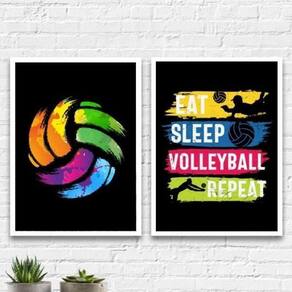 Kit 2 Quadros Volleyball Colorido 45X34Cm - Com Vidro Branca