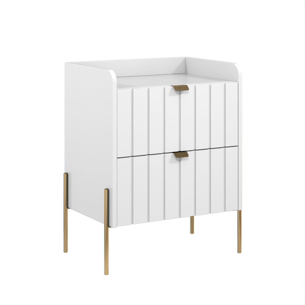 mesa de cabeceira branca moderna moriah 45cm pés de ferro fino dourado