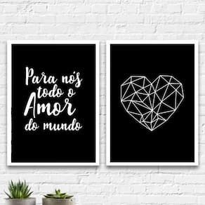 Kit 2 Quadros Nós Todo O Amor Do Mundo 45X34Cm Vidro Branca