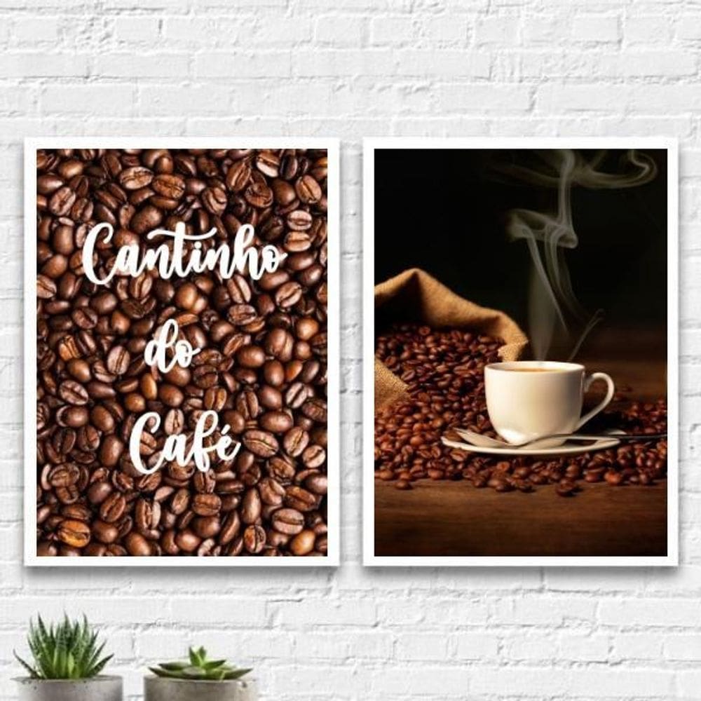 Kit 2 Quadros Cantinho Do Café Fotografia 33X24 Vidro Branca