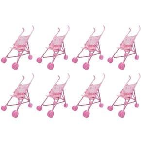 Carrinho De Boneca Rosa Passeio Infantil Presente Lembrancinha - Kit 8 Unidades