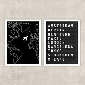 Kit 2 Quadros Viagem Placa De Aeroporto 33X24Cm