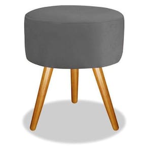 Puff puf banqueta magnus redondo cinza pés castanho