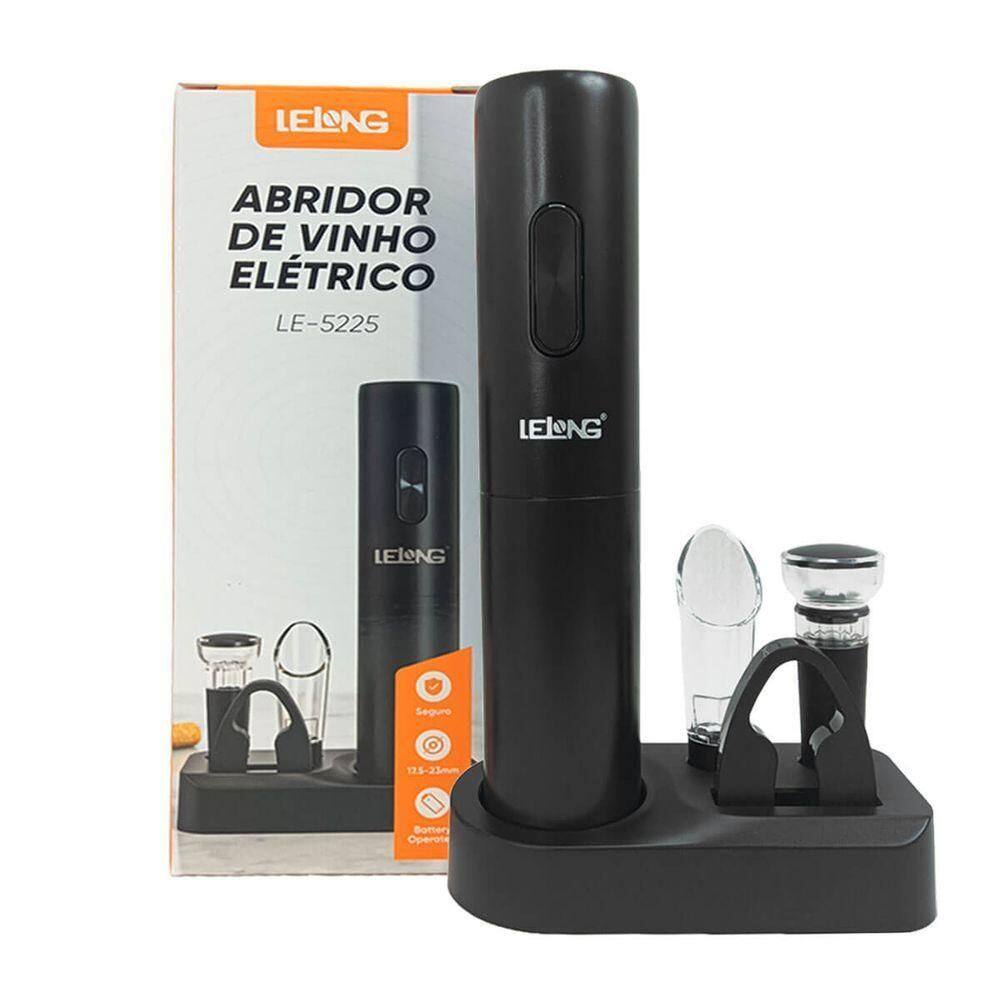 Kit Saca Rolha Elétrico + Rolha Vácuo, Cortador E Derramador