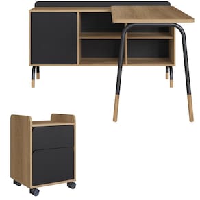 Conjunto Escritório Mesa L Gaveteiro 28004X27998 Hanover Nero Artesano