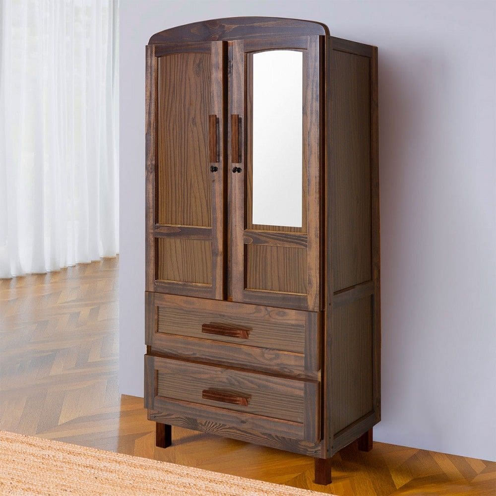Guarda-Roupa Solteiro Bacuri 2 Portas 2 Gavetas com Espelho Imbuia Natural - Rodmóveis
