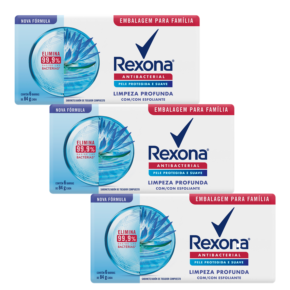 Kit 3 Packs Sabonete Rexona limpeza profunda 6 unidades