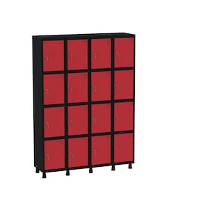 Armário Guarda Volume Locker Roupeiro 16 Portas Aço GRF 504/16 Preto/Vermelho