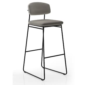 Banqueta Alta para Bancada Sala de Jantar Encosto e Assentos Estofados Linha Jaraguá Preto Fosco/Cinza Mesclado
