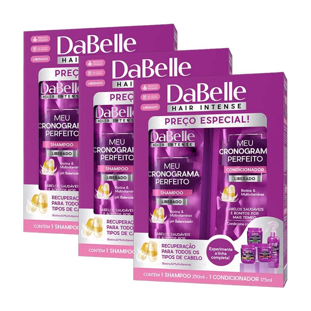 Kit 3 und Kit Shampoo + Cond Dabelle Meu Cronograma Perfeito Reconstrução