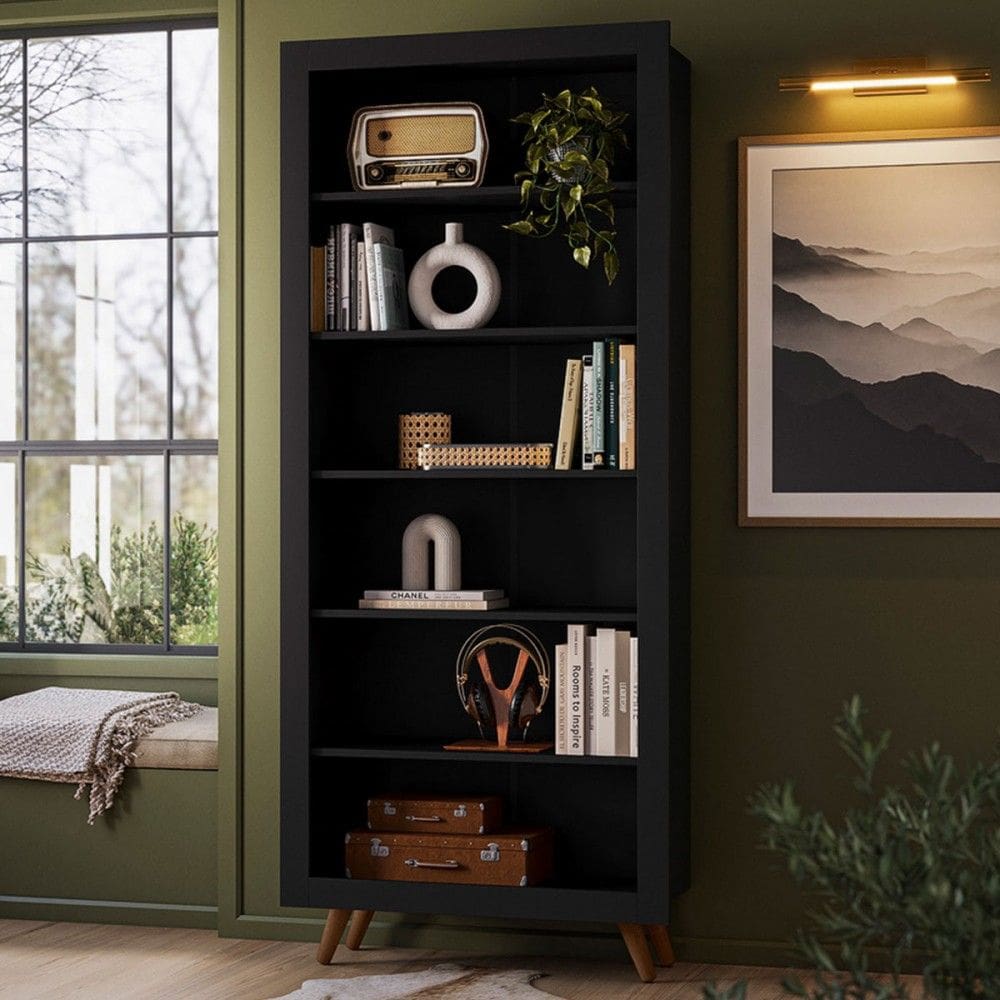 Estante para Livros 6 Prateleiras  Preto Fosco - Qmovi