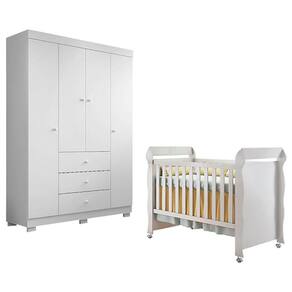 Berço Americano Mirelle com Guarda Roupa 4 Portas Duda Branco Brilho – Phoenix Baby