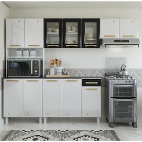 Cozinha Compacta Aço Diamante 12 Portas 1 Gaveta Branco/Preto - Telasul