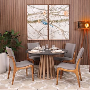 Kit Mesa de Jantar Redonda 120cm Gabi Preto/Jade com 4 Cadeiras Garbo Cinza Escuro