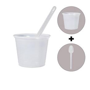 Kit 150 unidades Pote Copo de Caldo PS Transparente 250ml + Colher Refeição