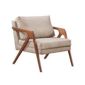 Kit 2 Poltronas Decorativa Mona Luxo Veludo Bege Base Madeira Maciça