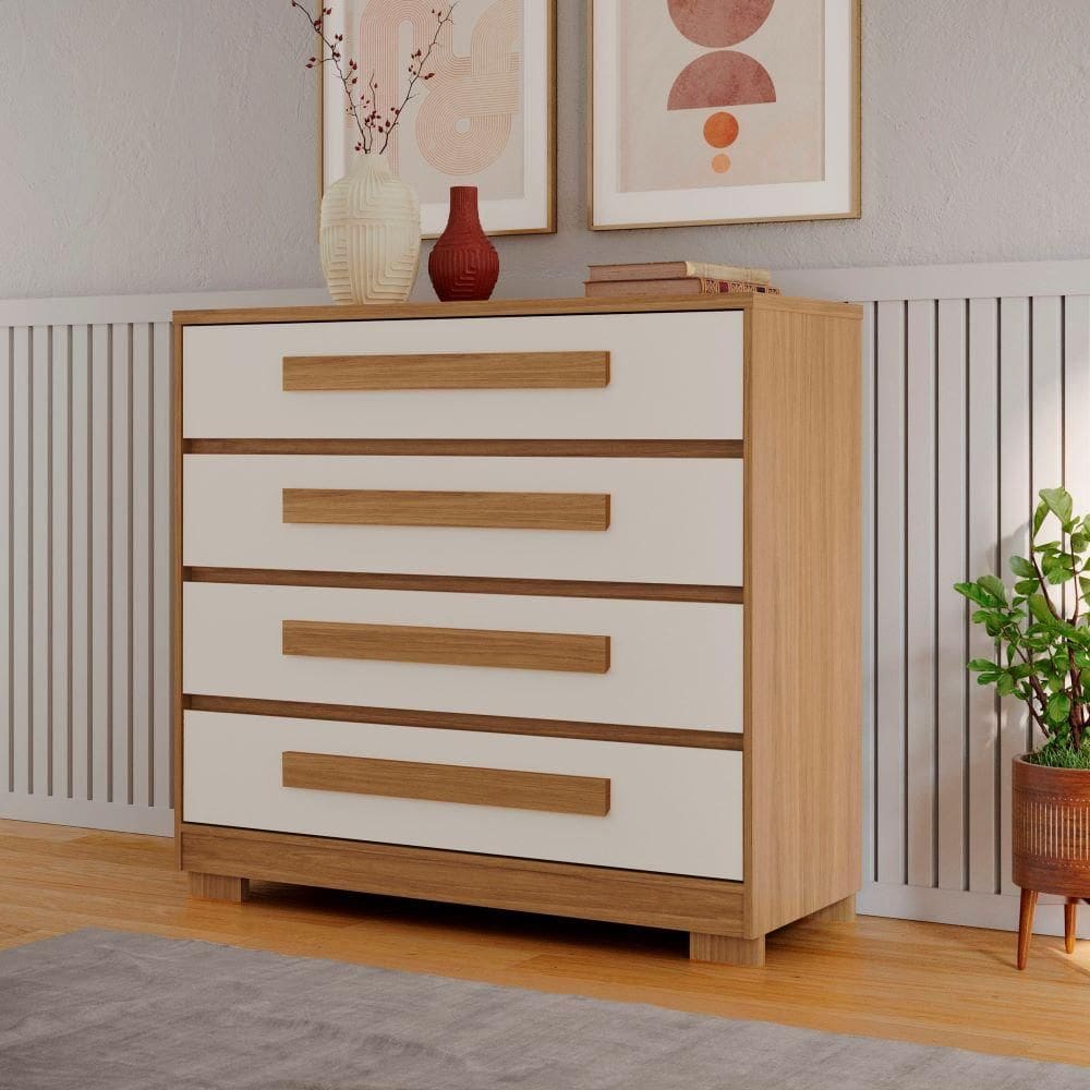 Cômoda 4 gavetas Espaçosas MDF Perola Miray Shop Jm - Marrom