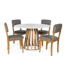 Mesa de Jantar Redonda Gabi Bran/Jade com 4 Cadeiras Estofadas Ella Cinza Escuro