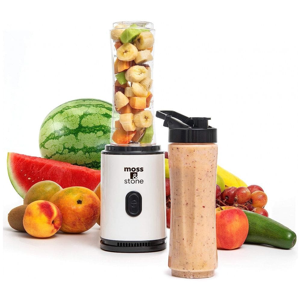 Mini Liquidificador Portátil 590mL com Garrafa Esportiva, 400W, 110v, MOSS STONE, Branco