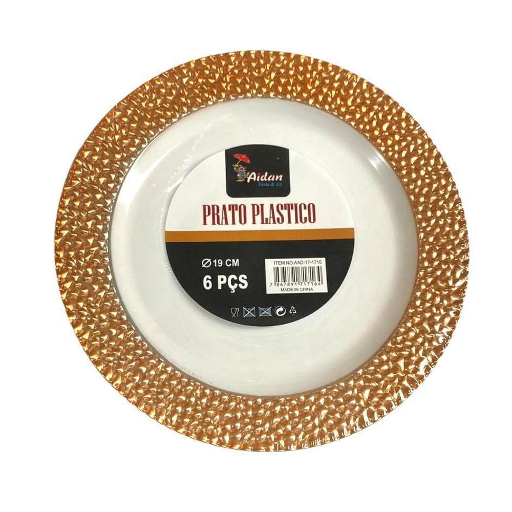 Prato descartável de sobremesa luxo 19cm - kit 12un