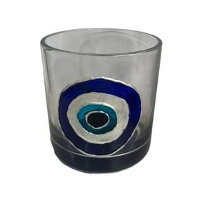 Copo de whisky de vidro olho grego sorte base azul 300 ml