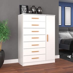 Cômoda New Mônaco 1 Porta 7 Gavetas Branco - Evidência Móveis