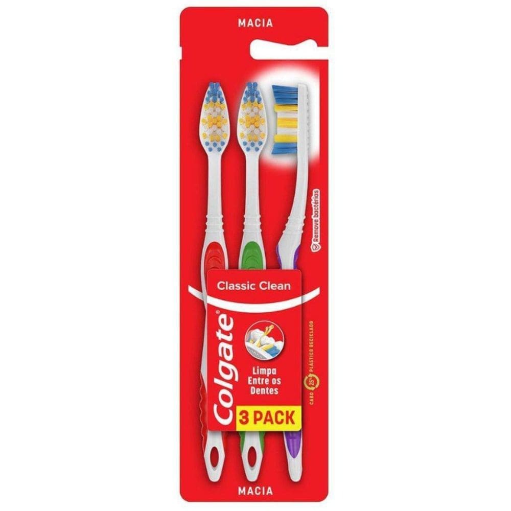 Escova de dente macia colgate classic clean com 3 unidades