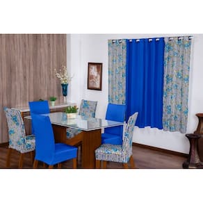 Kit 4 Capas de Cadeira de Jantar Estofada Malha Gel que Estica com Elástico Mista 3 Floral Azul