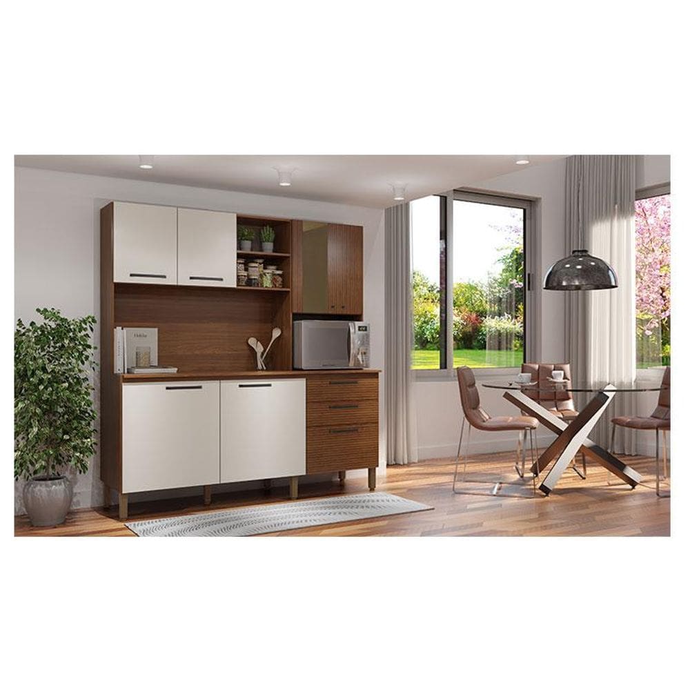 Kit Cozinha Ambiente Mega com Tampo Nogueira Off White Ripado - Kits Paraná