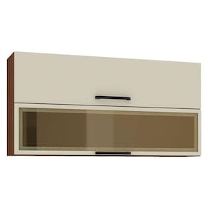 Armário Aéreo Ametista 2 Portas Basculantes 1 com Vidro 120 cm Nogueira Off White - Kits Paraná